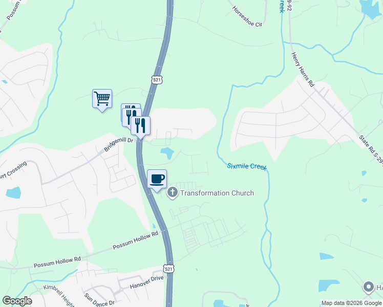 map of restaurants, bars, coffee shops, grocery stores, and more near 9124 Charlotte Highway in Fort Mill