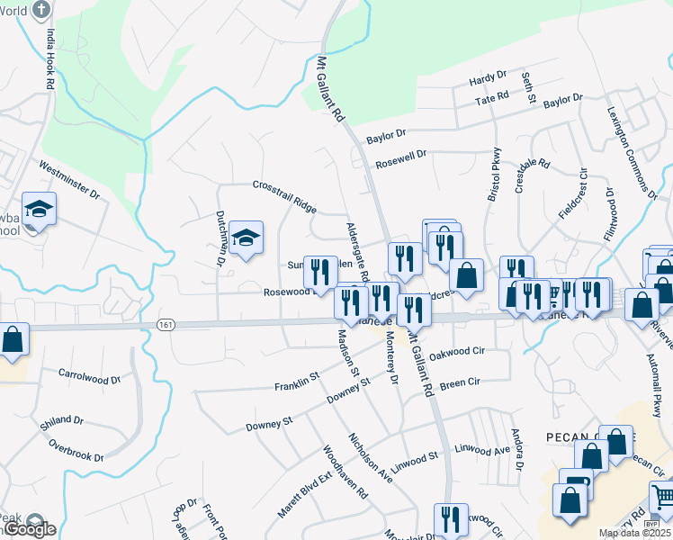 map of restaurants, bars, coffee shops, grocery stores, and more near 2125 Summers Glen in Rock Hill