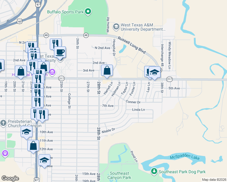 map of restaurants, bars, coffee shops, grocery stores, and more near 410 Holman Lane in Canyon