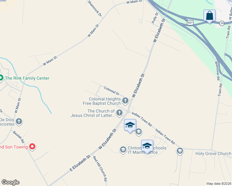 map of restaurants, bars, coffee shops, grocery stores, and more near State Road 1278 in Clinton