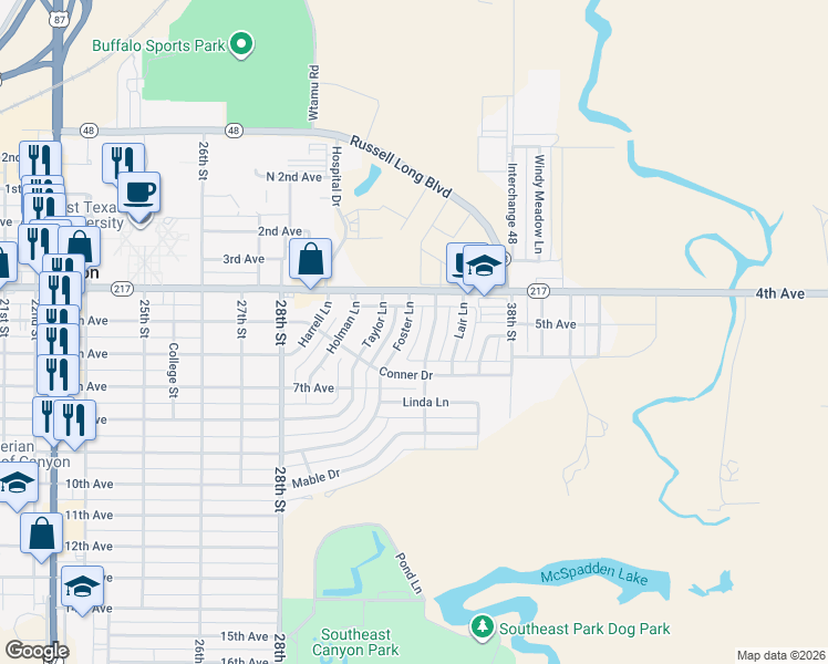 map of restaurants, bars, coffee shops, grocery stores, and more near 409 Foster Ln in Canyon