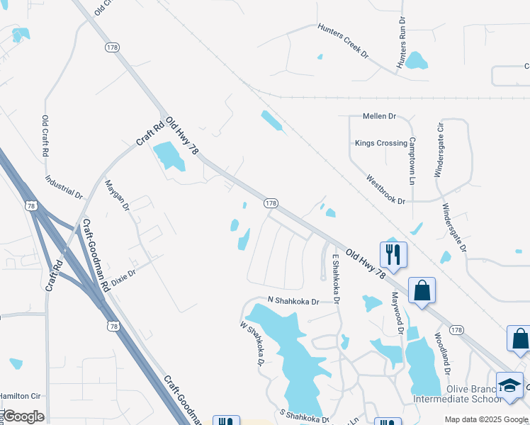 map of restaurants, bars, coffee shops, grocery stores, and more near 7981 Gardendale Drive in Olive Branch