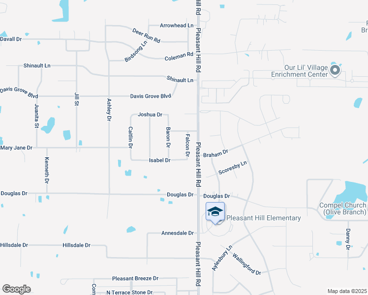 map of restaurants, bars, coffee shops, grocery stores, and more near 8093 Falcon Drive in Olive Branch
