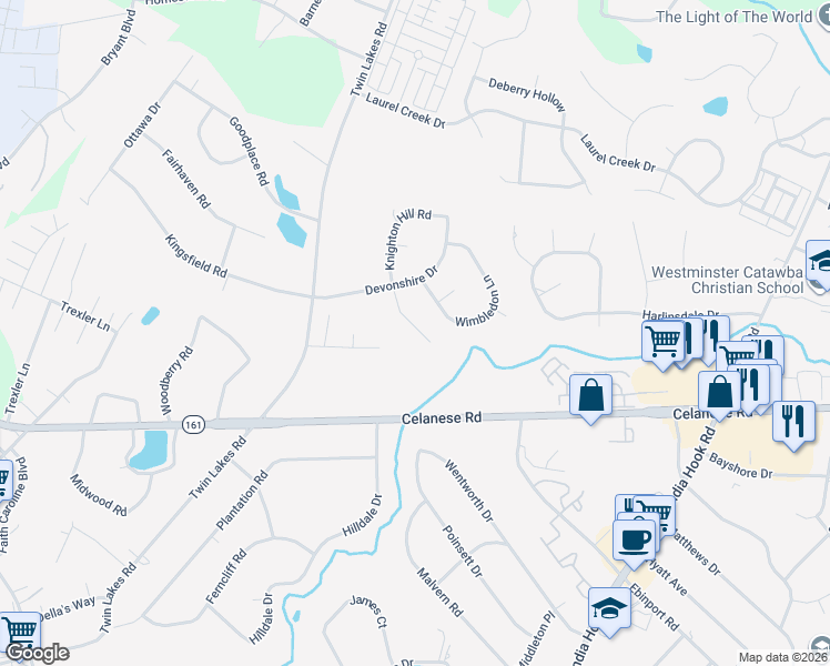 map of restaurants, bars, coffee shops, grocery stores, and more near 537 Knighton Hill Road in Rock Hill