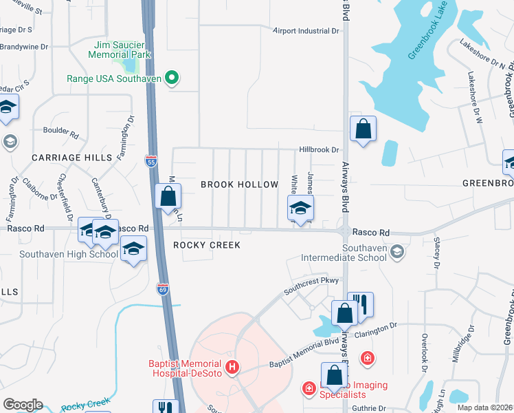 map of restaurants, bars, coffee shops, grocery stores, and more near 8081 Elmbrook Drive in Southaven