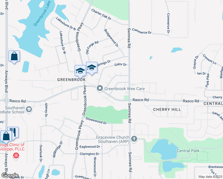 map of restaurants, bars, coffee shops, grocery stores, and more near 8119 Longbranch Drive in Southaven