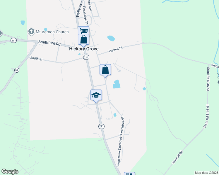 map of restaurants, bars, coffee shops, grocery stores, and more near 4030 Peachtree Street in Hickory Grove