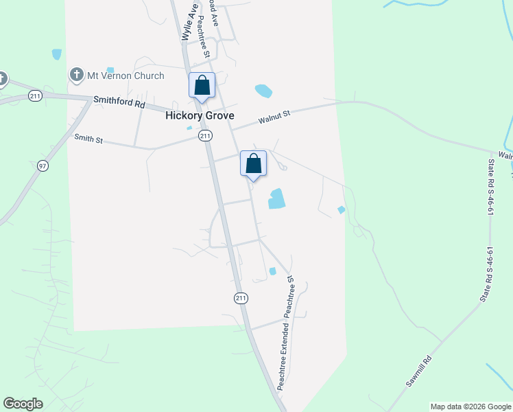 map of restaurants, bars, coffee shops, grocery stores, and more near 4030 Peachtree Street in Hickory Grove
