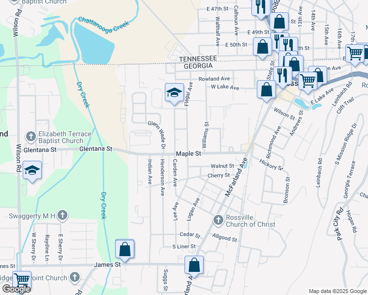 map of restaurants, bars, coffee shops, grocery stores, and more near 615 Flegal Avenue in Rossville