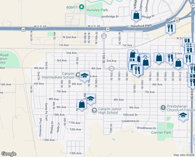 map of restaurants, bars, coffee shops, grocery stores, and more near 906 5th Avenue in Canyon