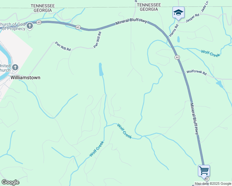 map of restaurants, bars, coffee shops, grocery stores, and more near 172 Wolf Creek Heights in Mineral Bluff