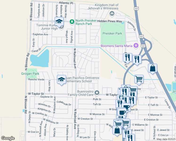 map of restaurants, bars, coffee shops, grocery stores, and more near 519 West Taylor Street in Santa Maria