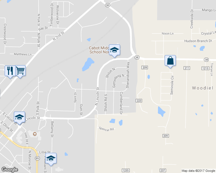 map of restaurants, bars, coffee shops, grocery stores, and more near 13 Shiloh North in Cabot