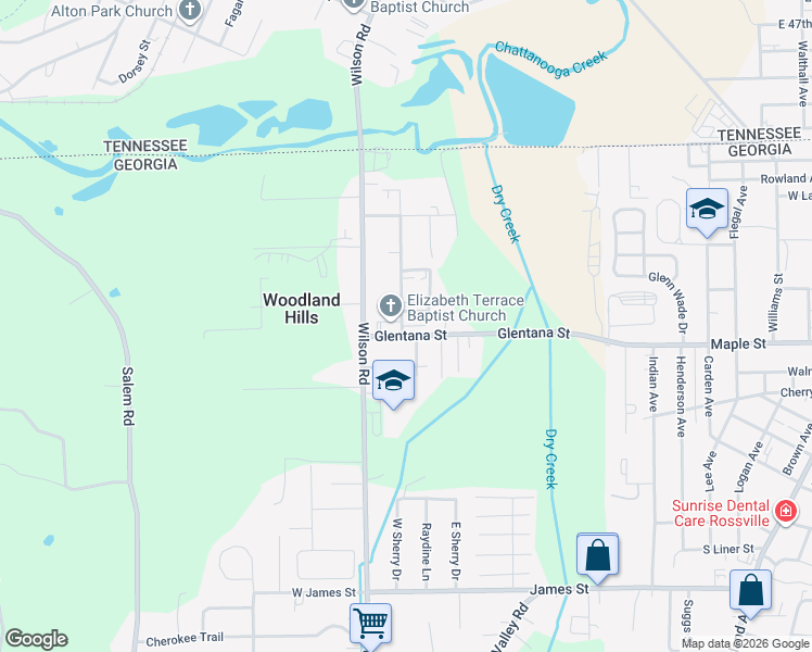 map of restaurants, bars, coffee shops, grocery stores, and more near 5 Charlsie Trail in Rossville