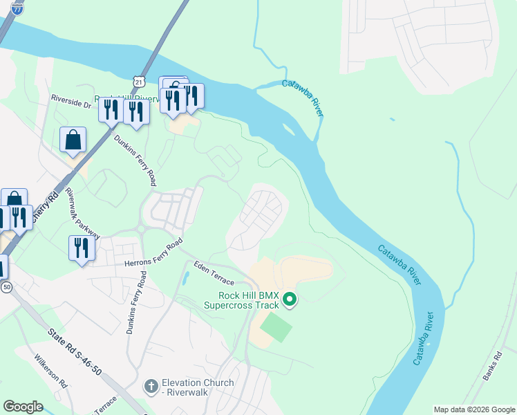 map of restaurants, bars, coffee shops, grocery stores, and more near 1089 Ridge Runner Road in Rock Hill