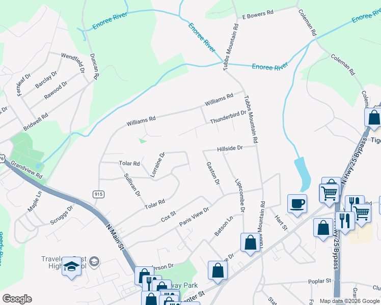 map of restaurants, bars, coffee shops, grocery stores, and more near 253 Lorraine Drive in Travelers Rest