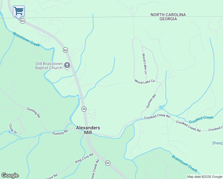 map of restaurants, bars, coffee shops, grocery stores, and more near 2110 Brasstown Lane in Young Harris