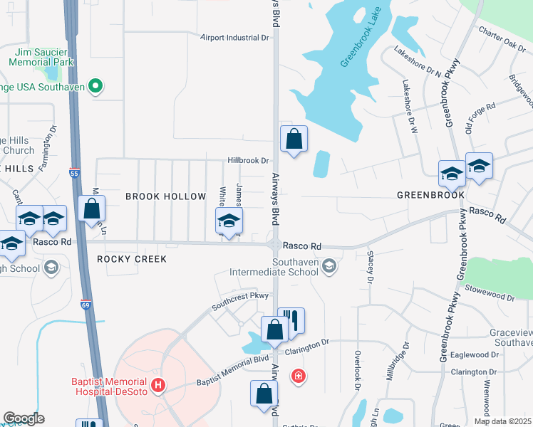 map of restaurants, bars, coffee shops, grocery stores, and more near 41 Stonebrook Cove in Southaven