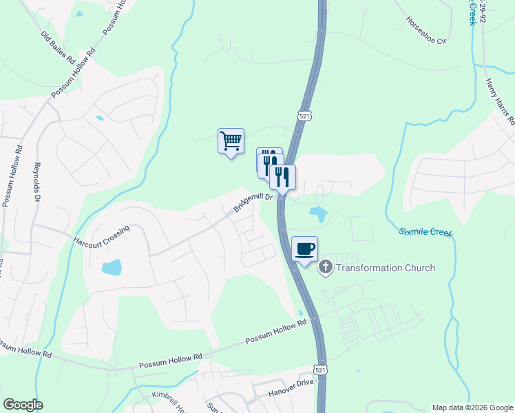 map of restaurants, bars, coffee shops, grocery stores, and more near 9051 Charlotte Highway in Fort Mill