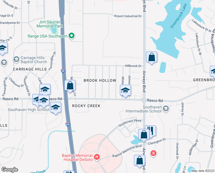 map of restaurants, bars, coffee shops, grocery stores, and more near 8081 Elmbrook Drive in Southaven