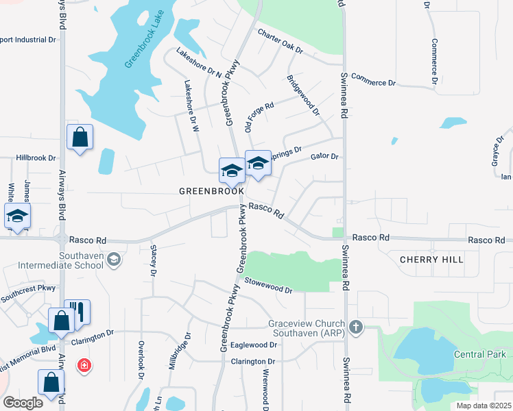 map of restaurants, bars, coffee shops, grocery stores, and more near 730 Rasco Road East in Southaven