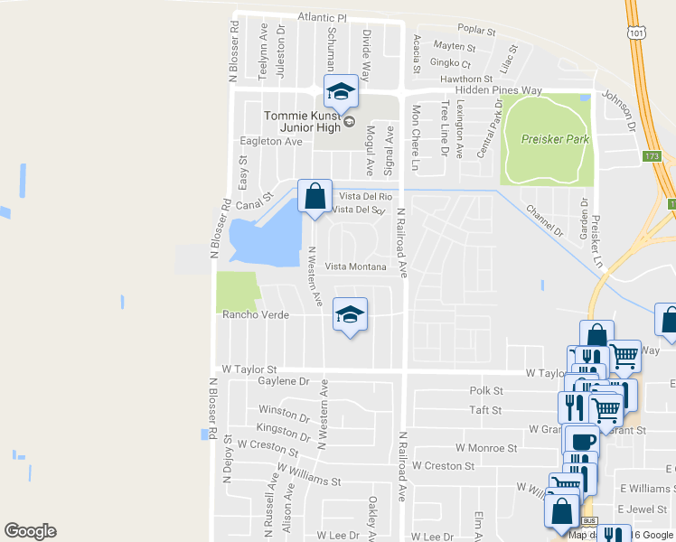 map of restaurants, bars, coffee shops, grocery stores, and more near 918 Vista Montana in Santa Maria