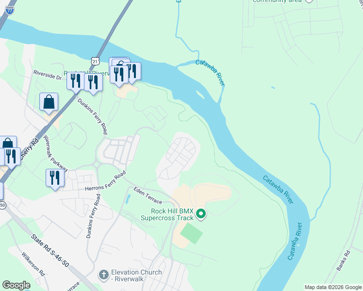 map of restaurants, bars, coffee shops, grocery stores, and more near 1089 Ridge Runner Road in Rock Hill