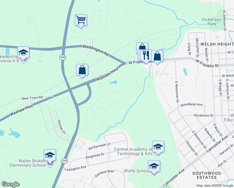 map of restaurants, bars, coffee shops, grocery stores, and more near 2017 Waxhaw Highway in Monroe
