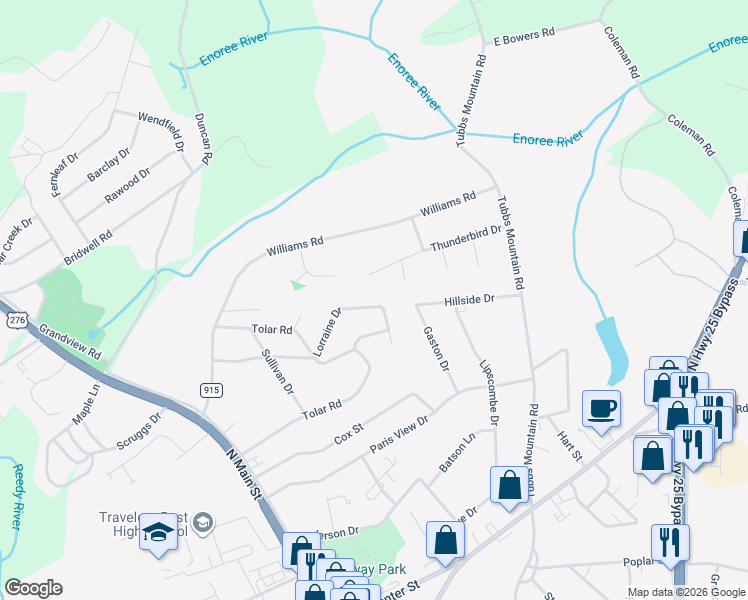 map of restaurants, bars, coffee shops, grocery stores, and more near 253 Lorraine Drive in Travelers Rest