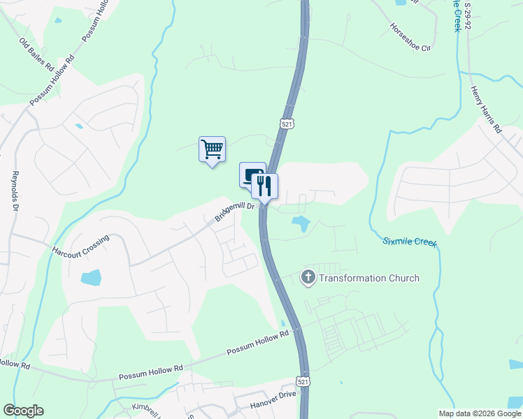 map of restaurants, bars, coffee shops, grocery stores, and more near 9051 Charlotte Highway in Fort Mill