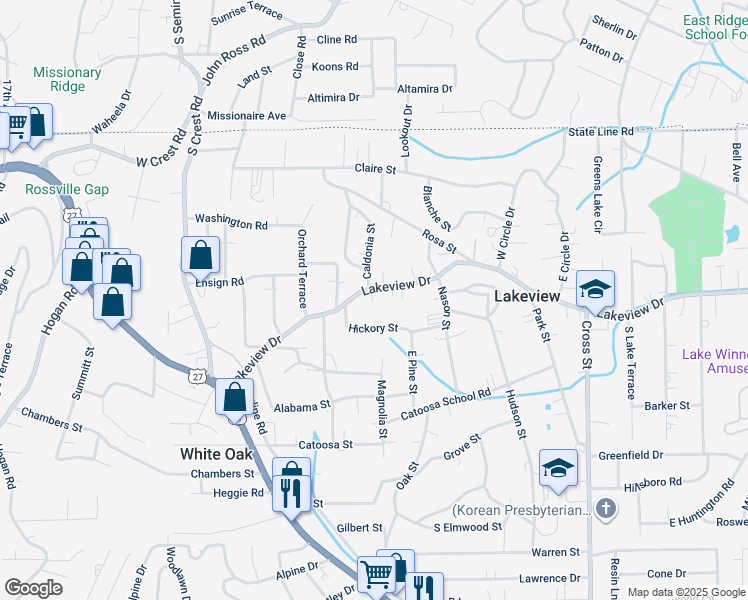 map of restaurants, bars, coffee shops, grocery stores, and more near 416 Hickory Street in Rossville