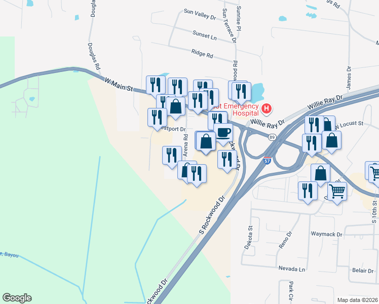 map of restaurants, bars, coffee shops, grocery stores, and more near 343 Arena Road in Cabot