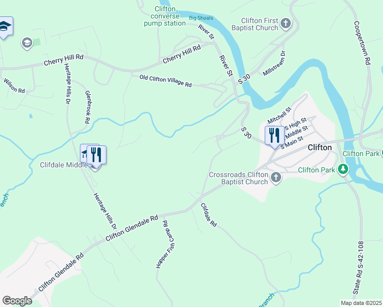 map of restaurants, bars, coffee shops, grocery stores, and more near 300 South Street in Spartanburg