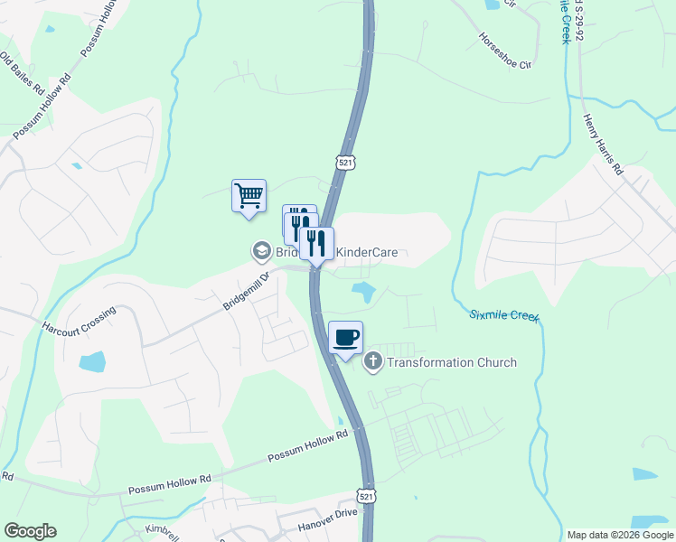 map of restaurants, bars, coffee shops, grocery stores, and more near 5209 Craftsman Drive in Indian Land