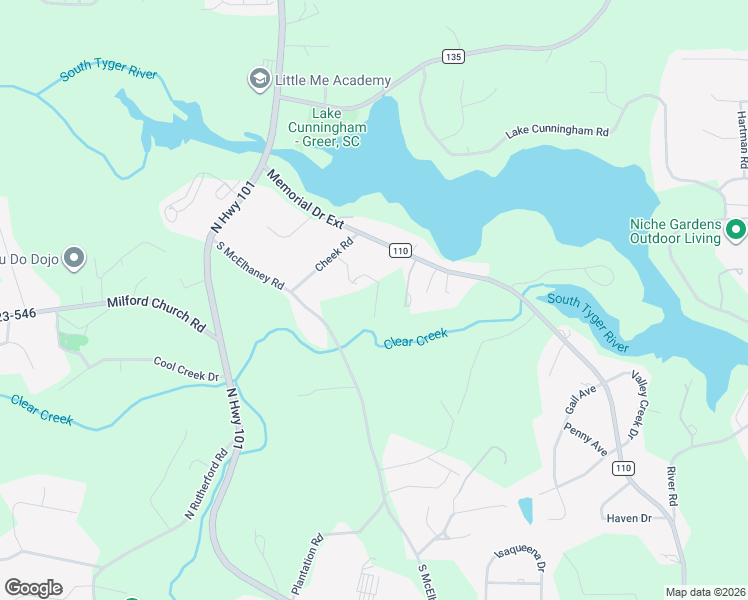 map of restaurants, bars, coffee shops, grocery stores, and more near 525 Burton Road in Greer