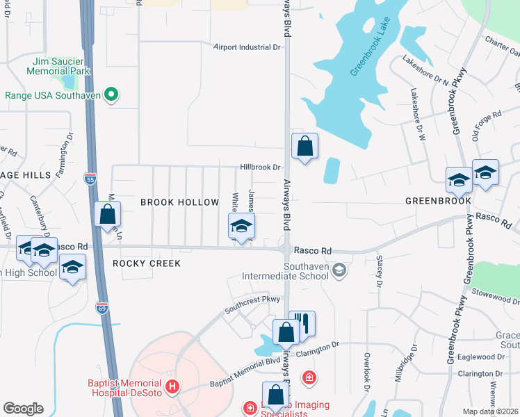 map of restaurants, bars, coffee shops, grocery stores, and more near 62 Pepperbrook Cove in Southaven