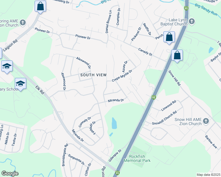 map of restaurants, bars, coffee shops, grocery stores, and more near 3008 Claymore Court in Hope Mills