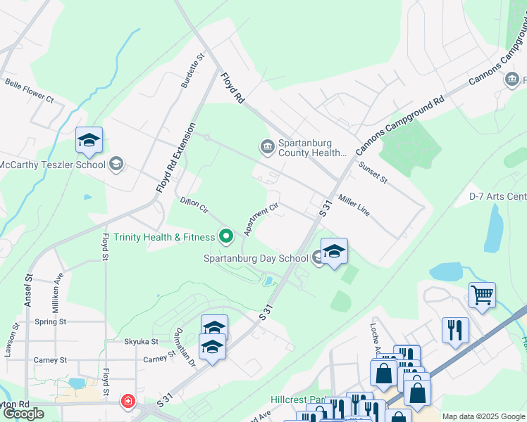 map of restaurants, bars, coffee shops, grocery stores, and more near 1706 Skylyn Drive in Spartanburg