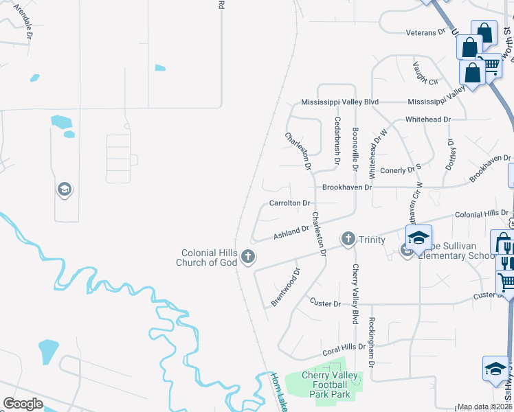 map of restaurants, bars, coffee shops, grocery stores, and more near 7151 Carrolton Drive West in Southaven