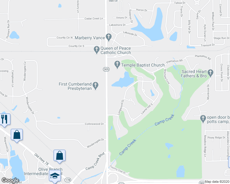 map of restaurants, bars, coffee shops, grocery stores, and more near 9062 Lyon Cove in Olive Branch