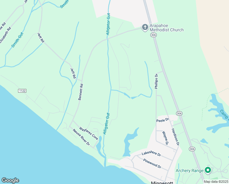map of restaurants, bars, coffee shops, grocery stores, and more near 458 Country Club Drive West in Minnesott Beach