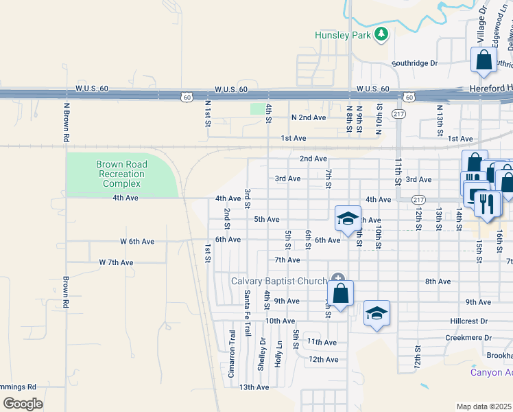 map of restaurants, bars, coffee shops, grocery stores, and more near 303 4th Avenue in Canyon
