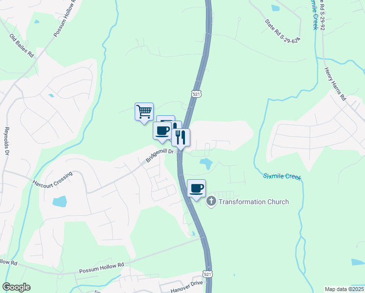 map of restaurants, bars, coffee shops, grocery stores, and more near 2012 Bridgemill Drive in Indian Land