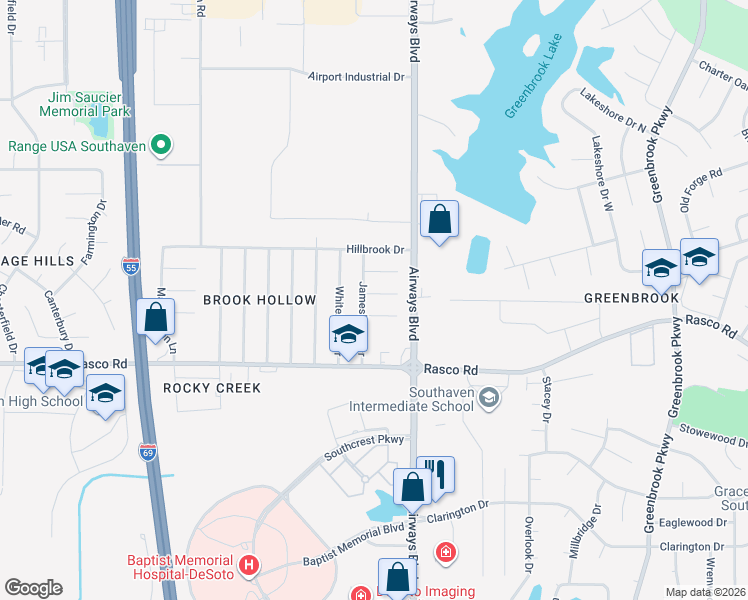 map of restaurants, bars, coffee shops, grocery stores, and more near 97 Pepperbrook Cove in Southaven