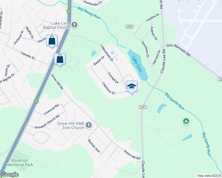 map of restaurants, bars, coffee shops, grocery stores, and more near 3349 Clemson Drive in Fayetteville