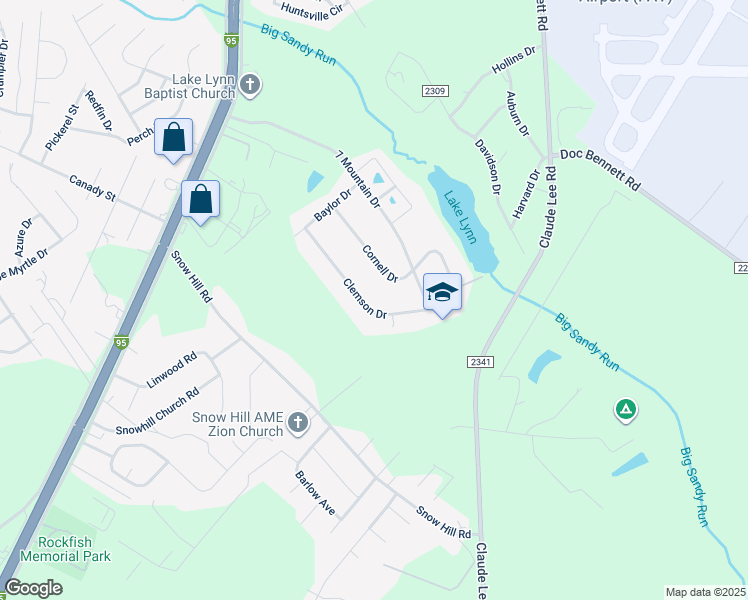 map of restaurants, bars, coffee shops, grocery stores, and more near 3349 Clemson Drive in Fayetteville