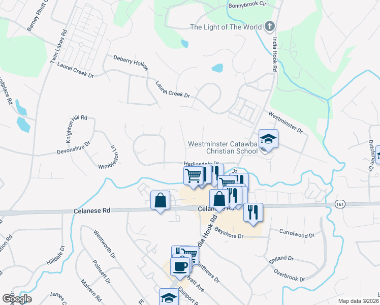 map of restaurants, bars, coffee shops, grocery stores, and more near 2638 Claxton Drive in Rock Hill