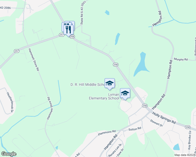 map of restaurants, bars, coffee shops, grocery stores, and more near 1501 Holly Springs Road in Lyman