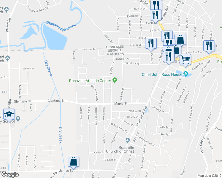 map of restaurants, bars, coffee shops, grocery stores, and more near 601 Flegal Avenue in Rossville