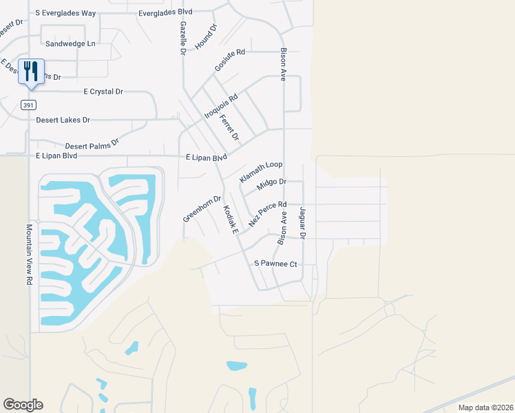 map of restaurants, bars, coffee shops, grocery stores, and more near 2419 East Nez Perce Court in Fort Mohave